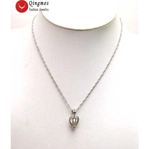 Qingmos 10mm Heart Pendants & Necklace for Women 17" Silver Plated Chain Chokers Necklace with Natural White Pearl-nec6313