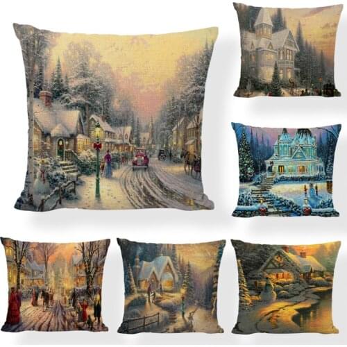 Christmas Pillowcase Cushion Cover Throw Linen Pillow Case Merry Christmas Gifts Home Office Living Room 45x45cm