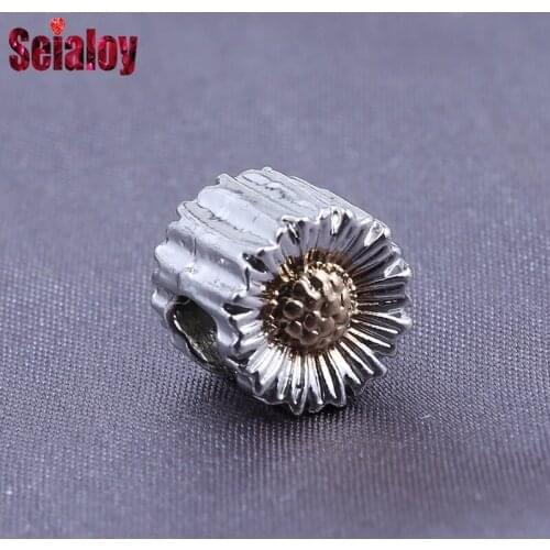 Seialoy Golden Chrysanthemum Charm Beaded Fit Snake Bone Chain Bracelet & Bangle For Women Men Jewelry Accessories Beads