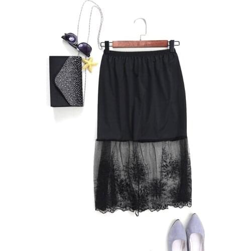 Net Yarn Stitching Fishtail with a Bottom Skirt,Lace Half Slip Skirts Extender Elastic Waist A-line Hollow Petticoat Underskirt