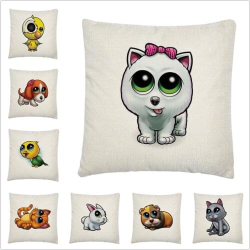 Cute big-eyed turtle cat dog monkey pattern Linen Cushion Cover Pillow Case for Home Sofa Car Decor Pillowcase45X45cm