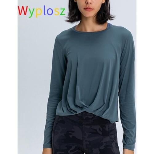 Wyplosz Nude Yoga Long Sleeves Sportswear Sports Top Front Hem Pleated Yoga Suit Womens T-shirt Long Sleeve Workout Top Fitness