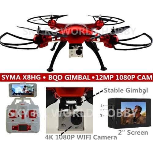 SYMA X8HG 2.4G RC Quadcopter Drone Big Body Altitude Hold Mode HD 4K 1080P Camera BQD Gimbal Fit to Xiaoyi SJCAM Gopro