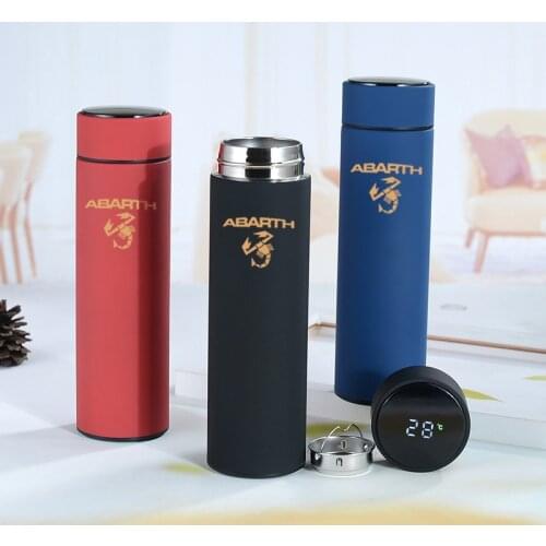 500ML Thermos Mug With LED Temperature Display Car Stainless Steel Water Cup Holder Custom Logo Tea Cup For FIAT Abarth 500 124