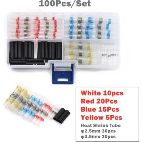 100Pcs Heat Shrink Electrical Wire Connectors Waterproof Solder Sleeve Insulated Cable Splice Butt Connector Car Accessories
