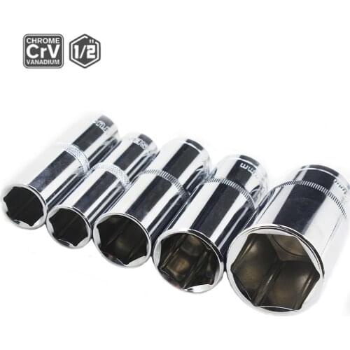 1pc 1/2 inch Drive 8-32mm Hex Deep Socket Wrench Head 6 Point Long Sleeve for Ratchet Wrench Auto Repair Hand Tool Nut Removal