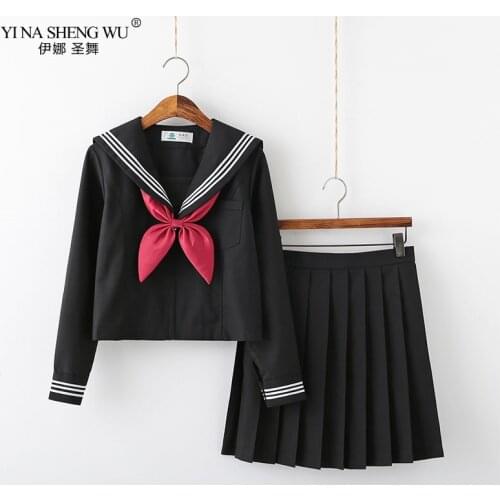 Black White JK Uniform Summer Short/long Sleeve Japanese School Uniforms Girls Sailor Sets Pleated Skirt JK Uniform COS Costume