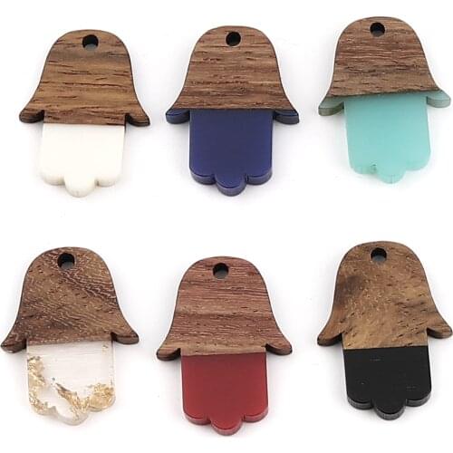 5PCs/lot Vintage Resin Wood Pendant (Religious Series) The Hand of Fatima Charm Rectro Jewelry Necklace Accessories Gift 25x18mm