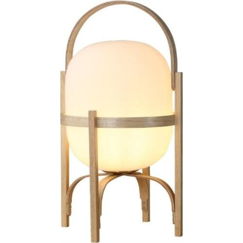Japanese Natural Wood Glass Table lamp Bedroom Bedside Lamp E27 LED Standing Lamp Light for Living Room Study Tabletop Lighting