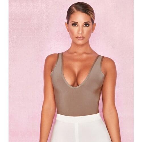 Daring Sleeveless Open Back Bandage Bodysuit V Neck Solid Camisole Sexy Sheath Jumpsuit For Women