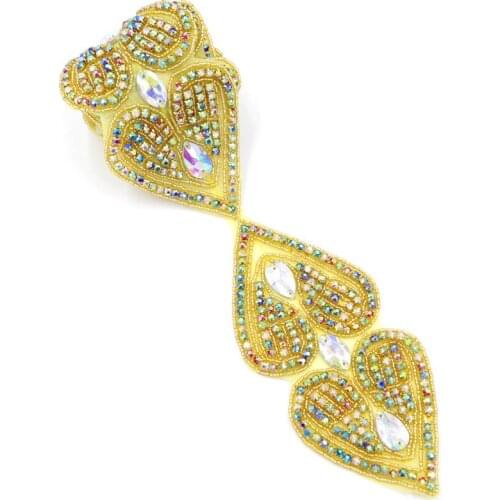 10Yards Hot Fix Rhinestone Trim Gold AB Crystal Chain Ribbon Heart Shape Applique Patch for Bridal Dress
