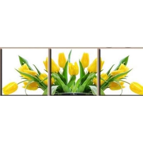 3 PCS Diy diamond painting Yellow Tulip flowers diamond embroidery cross stitch full square round mosaic wall home decor