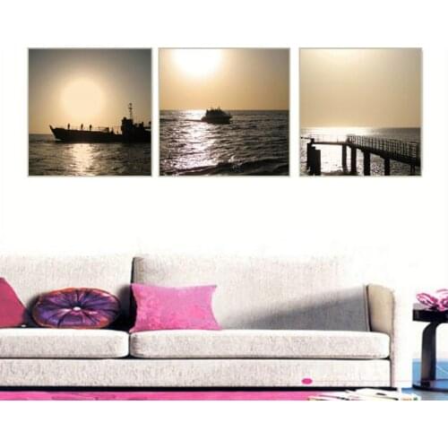 3 Pieces Sunset Boat Sea Bridge Landscape Canvas Paintings Printings Wall Paintings Pictures for Living Room Home Decor Pictures