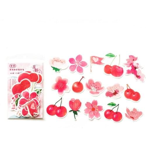 45 pcs/Pack Red Cherry and Sakura Decorative Stickers Handbook Planner Book Decoration