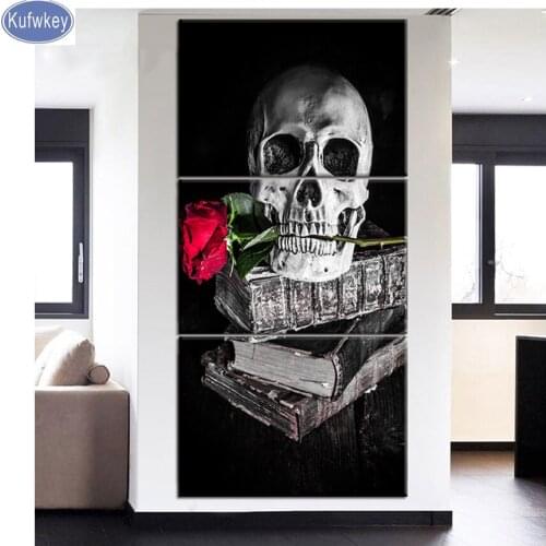 5D diy Diamond Painting 3 Pieces Skull rose 3d Cross Stitch Full diamond embroidery beaded diamond Mosaic pattern Kitchen Decor