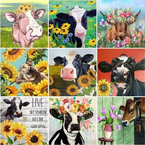 HUACAN 5D DIY Diamond Embroidery Cow Cross Stitch Sale Diamond Painting Animal Full Drill Diamond Mosaic Flower Decor For Home