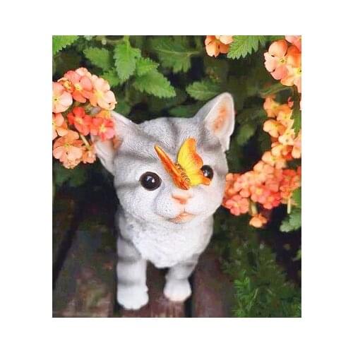 American Cute Simulation Cat Catching Butterfly Statue Garden Courtyard Plant Landscaping Decorative Animal Sculpture Home Decor