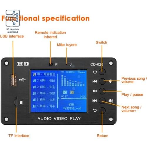 Bluetooth 5.0 MP3 Decoder Board Stereo Audio Receiver HD Video Player FLAC WAV APE Decoding FM Radio USB TF For Car Amplifier
