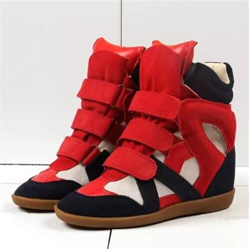 Botines Genuine Leather Boots Women Height Increasing Casual Shoes Woman Brand Booties Hoop Loop High Heels Ankle Boots