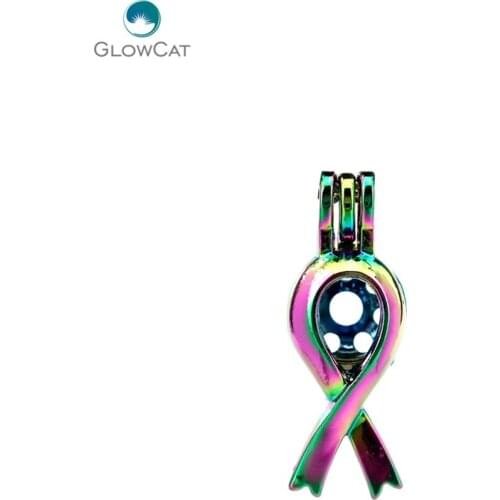 C285 5pcs/lot COLORS Multicolor Cancer Breast Awareness Ribbon Sign Pendant Locket Fairytale Party Essential Oil Diffuser