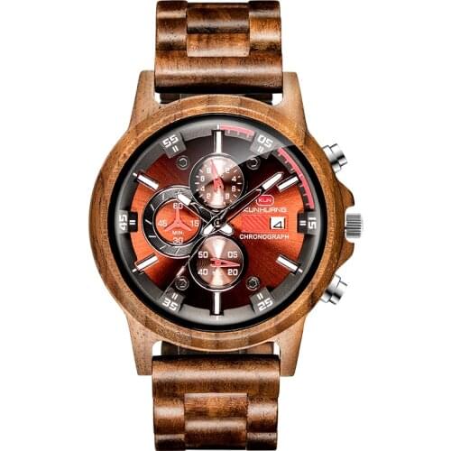 Sport Top Brand Mens Watches Custom pattern on the back Wooden Band Luxury Quartz Wood Wristwatches