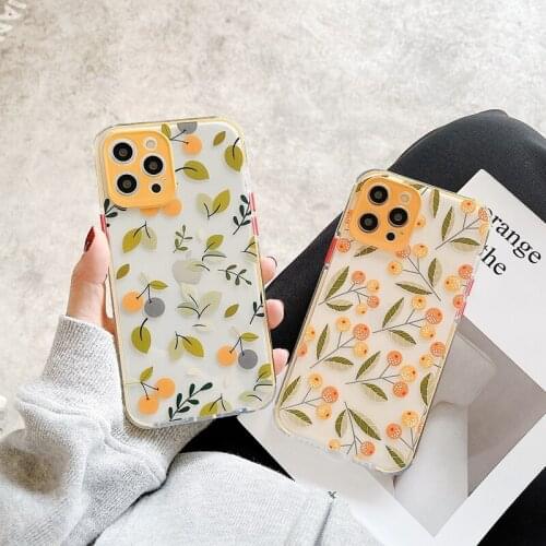 For iPhone 12 Cases Loquat Flower Fruit Phone Case For iPhone 11 Pro Max XR XS Max 7 8 Plus 12 Mini X Shockproof TPU Clear Cover