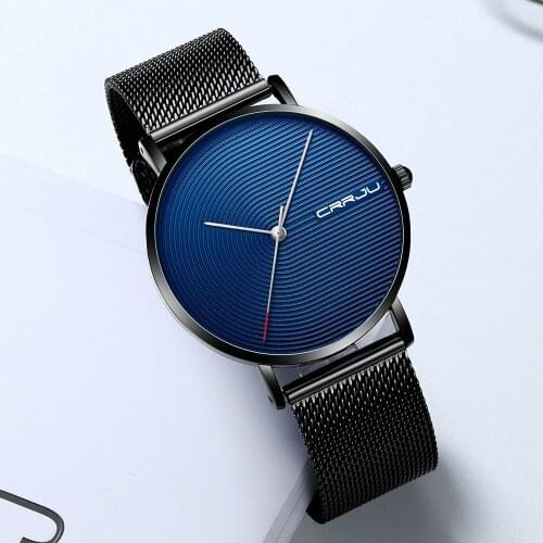 CRRJU Men Mesh Band Stainless Steel Ultra Thin Watch Mens Fashion Business Calendar Watches Analog Leisure Quartz wristWatch