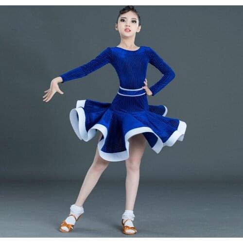 Fall/Winter Childrens Latin Dance Costume Girls' Professional Competition Regulations Performance Costume Children Velvet Dress