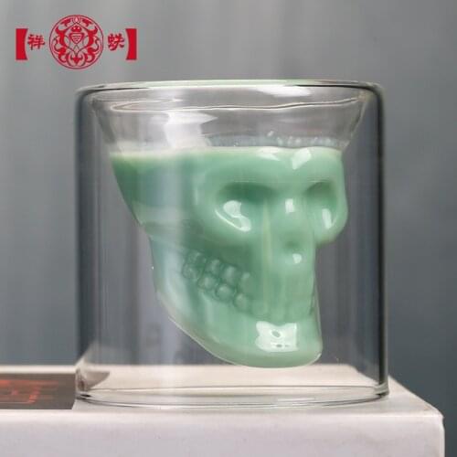 Skull double transparent glass wine glass water glass crystal skull beer glass personality bar creative insulation cup set