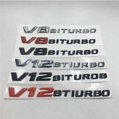 V8 V12 BITURBO Rear Letters Side Fender Emblem Logo Car Stickers For Mercedes Benz Cla W203 W204 W211 W176 W124 W212 W210 JDM