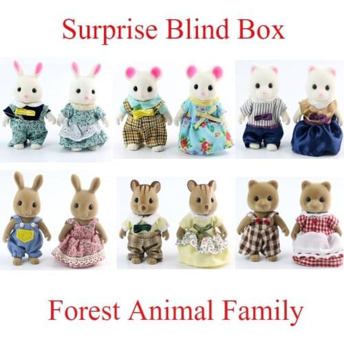 Blind Box 2PC Childrens Simulation Forest Animal Family Scale Dollhouse Furniture Miniature Rabbit Girl Pretend Play Toy