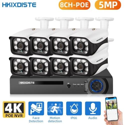 Face Detection 8CH 5MP Audio Record NVR POE Security Camera System Outdoor IP66 CCTV Video Surveillance Video Recorder Kit 4CH