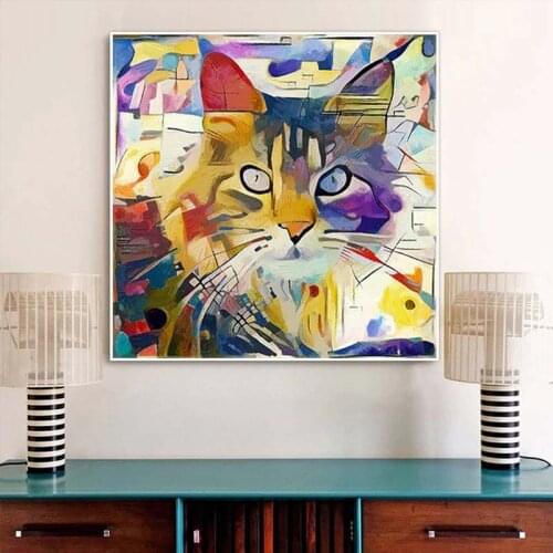 Colorful Cat Animal Pictures Kandinsky Abstract Oil Painting Canvas Posters and Prints Cuadros Wall Art Pictures For Living Room
