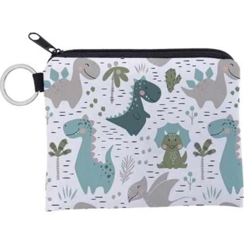 Unisex Cartoon Dinosaur Pattern Coin Card Key Ring Wallet Pouch Mini Purse Zipper Small Change Bag 20CA
