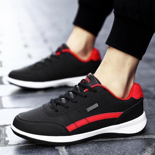 Large Size Spring PU Leather Mens Running Shoes 2021 Sport Shoes Men Sneakers Mens Sports Footwear Black Red Sneakrs GMB-1109