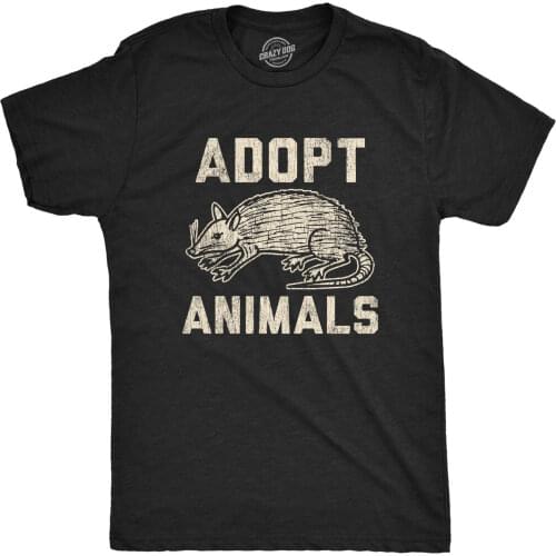 Mens Adopt Animals Humor T shirt Funny Opossum Trash Graphic Novelty Tee