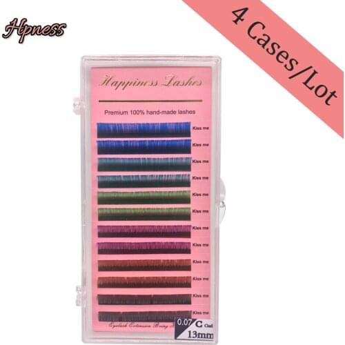 6 Colors False Eyelash Extensions 4 Tray/Lot 0.07 C/D Curl Natural Individual Long Rainbow Lashes Extension 100% Hand-Made