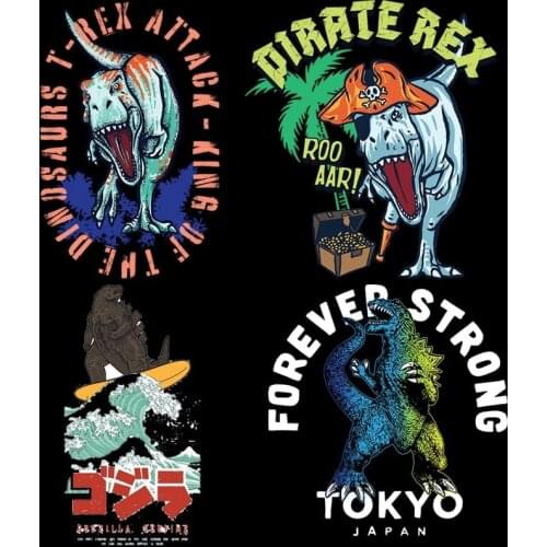 Iron On patches giant monsters and dinosaurs in new popular movies vinyl heat transfer stickers for kids DIY decorative T-shirts