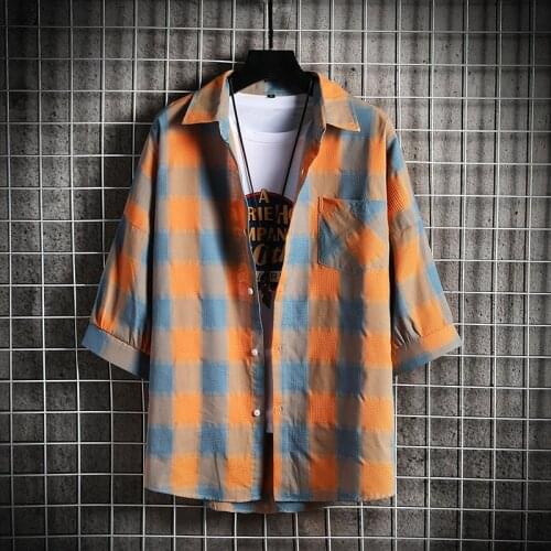 New Fashion Plaid Shirt Summer 3/4 sleeve Plaid Shirts Fashion Men Business Formal Casual Shirts Slim Fit Shirts Mens Casual