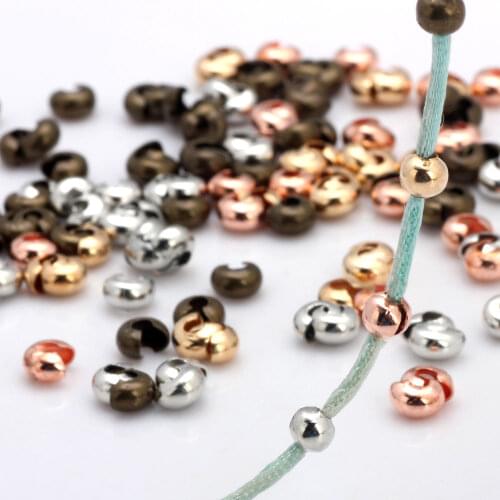 OlingArt 4MM 120pcs/lot Plating Rhodium/Gold/Bronze/Rose gold mixing high quality Copper Crimp Round Covers DIY Jewelry Making