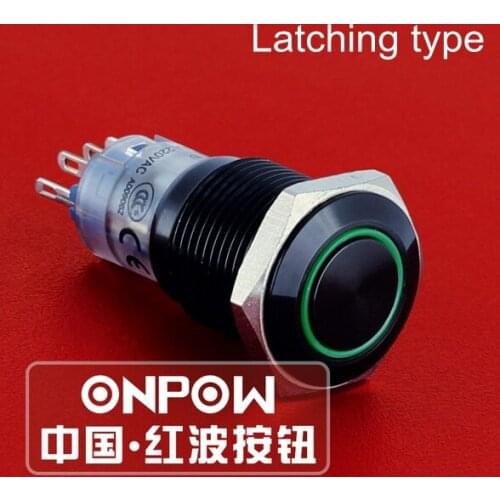 ONPOW 16mm Latching on-off Flat actuator 12V,24V,110V Angel eye LED Aluminium Alloy Push Button Switch (LAS2GQF-ZE/A) CE,RoHS