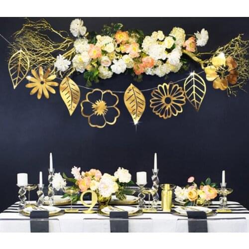 5Set 2M Hollow Flower Leaf String Colored Flag Hanging Ornaments For Wedding Baby Shower Party Xmas Home Garden Hotal Decorative