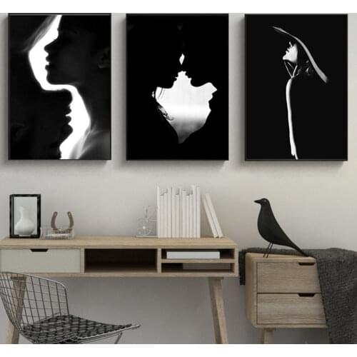 Poster Figure Shadow Black Canvas Painting and Prints Wall Art Pictures Decoration for Living Room 3Pcs Frameless Style