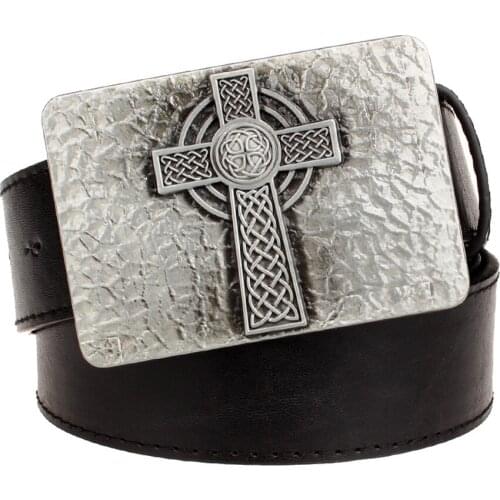 New leather belt metal buckle square Celtic knot pattern cross weave belts trend punk rock decorative belt men gift women