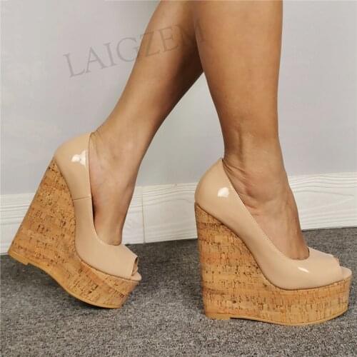 SEIIHEM Women Platform Wedges Pumps Peep Toe Shoes Woman Party Wedding Ladies Height Increase Unisex Big Size 43 44 47 50 52