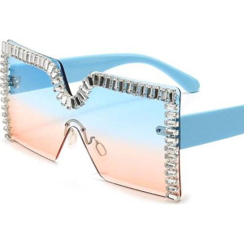Diamond Sqaure Sunglasses Women Rhinestone Oversized Sunglasses Men 2021 Luxury Brand Eyewear Retro Glasses One Piece Sunglass
