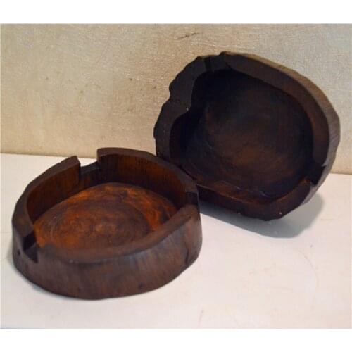Thailand Style Ashtray Brown Round Wood Handcraft for Cigarette Men Gift Souvenir