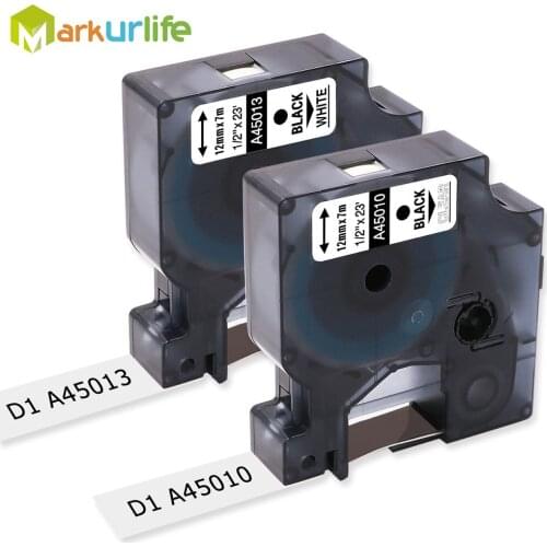 2 PCS/Lot Label Maker for DYMO Self-Adhesive Tape 45010 (S0720500) Excellent Work for DYMO printer (12mm*7m) Black on Clear