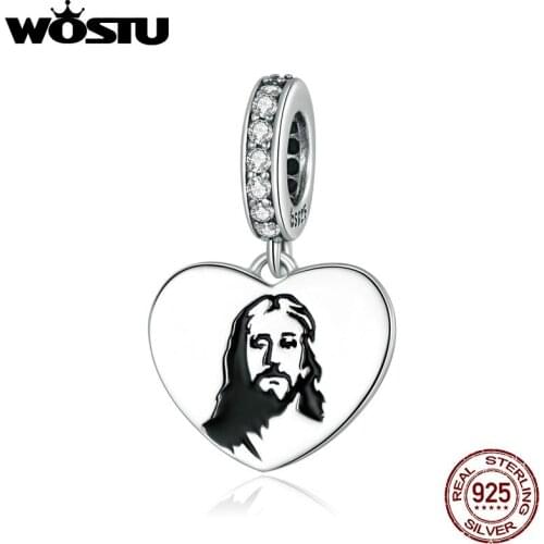 WOSTU 925 Sterling Silver Embossed Pattern Charm Heart-Shaped Fit Original Silver Bracelets Pendant Jewelry Making BNC380