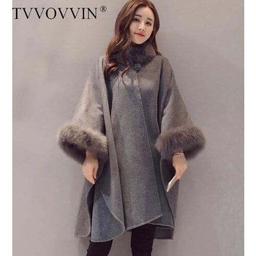 2020 Winter Fur Neck Coat Women Plus Size Long Cloak Casual Loose Ladies Jacket Warm Cape Coats Abrigos Mujer F929
